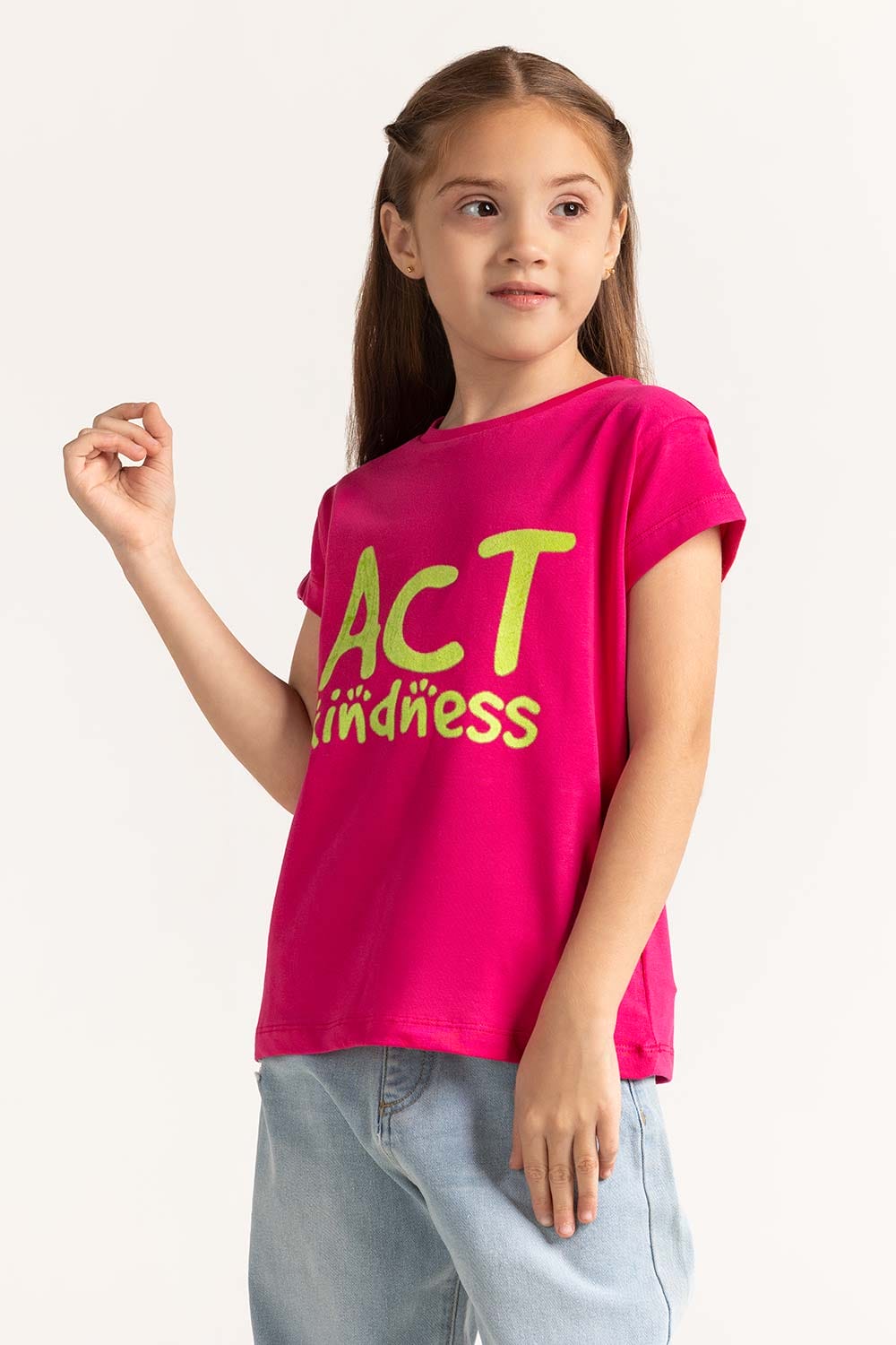 Pink Junior Girl Knit Printed Tee JG-TS-SS24-040