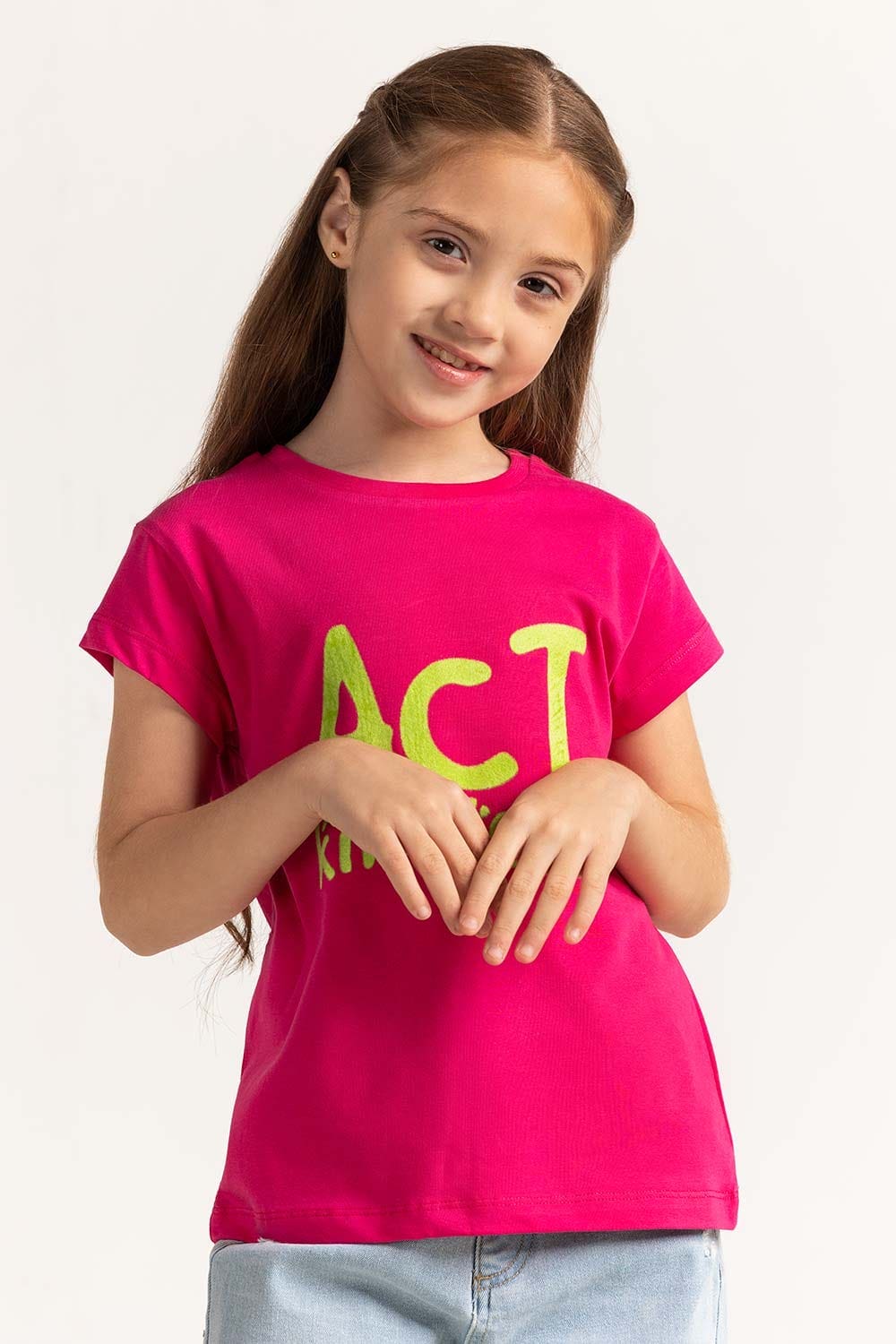 Pink Junior Girl Knit Printed Tee JG-TS-SS24-040