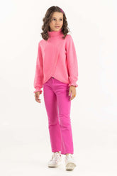 Junior Girl Pink Sweater With High-Neck 224-411-016