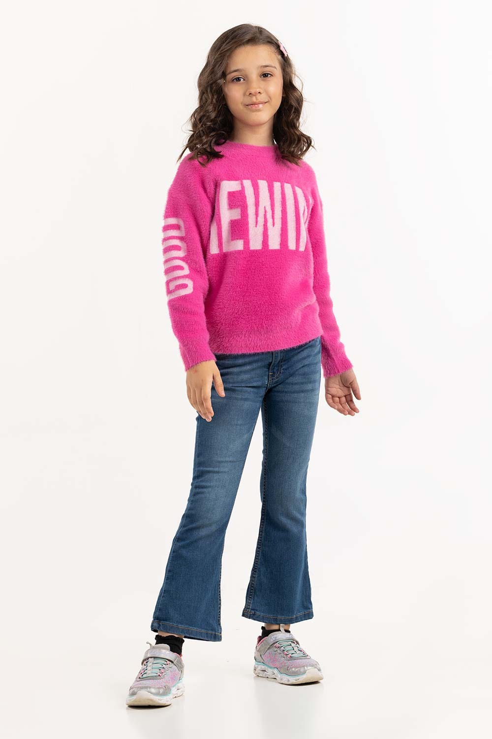 Junior Girl Pink Sweater With Round Neck 224-411-046