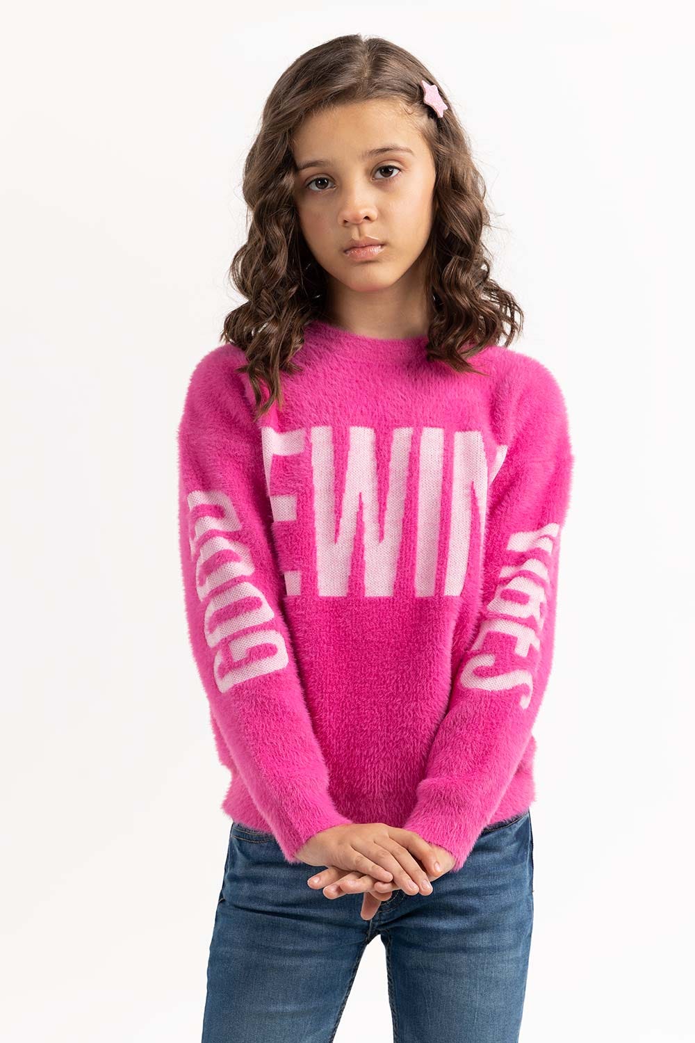 Junior Girl Pink Sweater With Round Neck 224-411-046