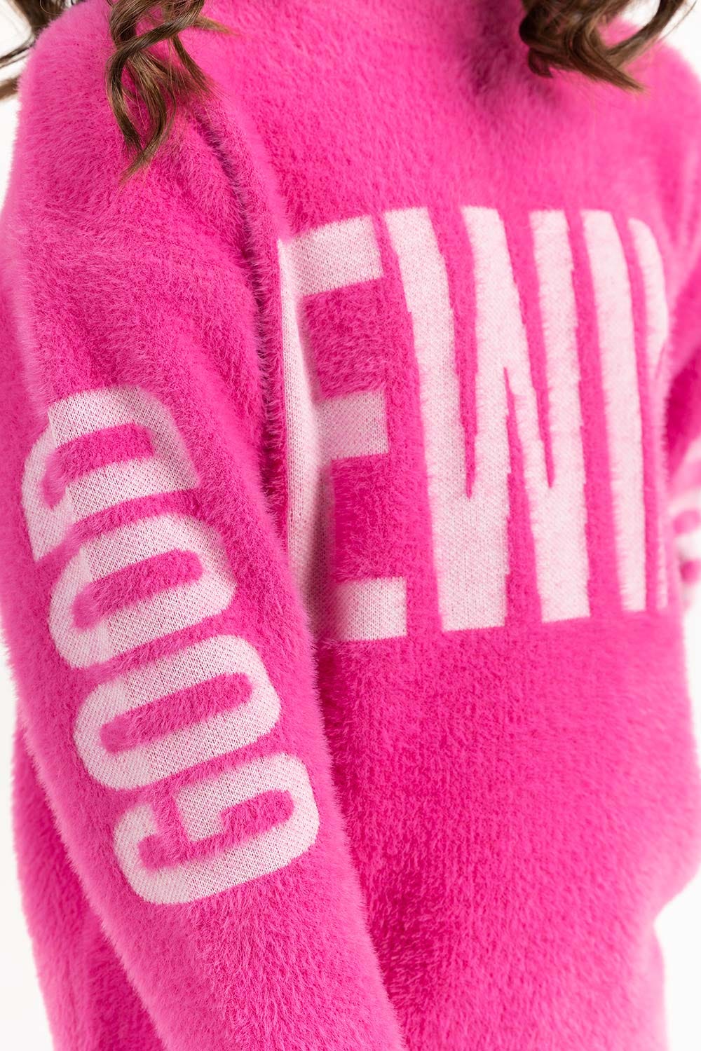 Junior Girl Pink Sweater With Round Neck 224-411-046