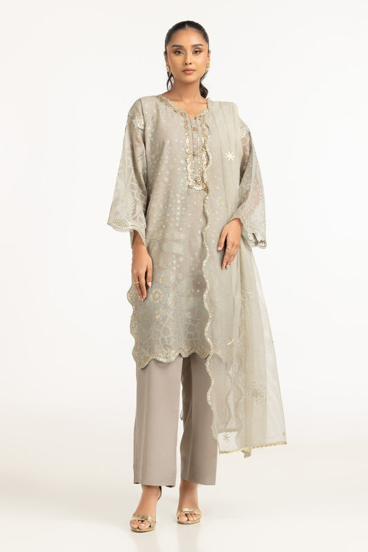 Poly Net Burnout Embroidered Shirt And Trouser IPST-44332