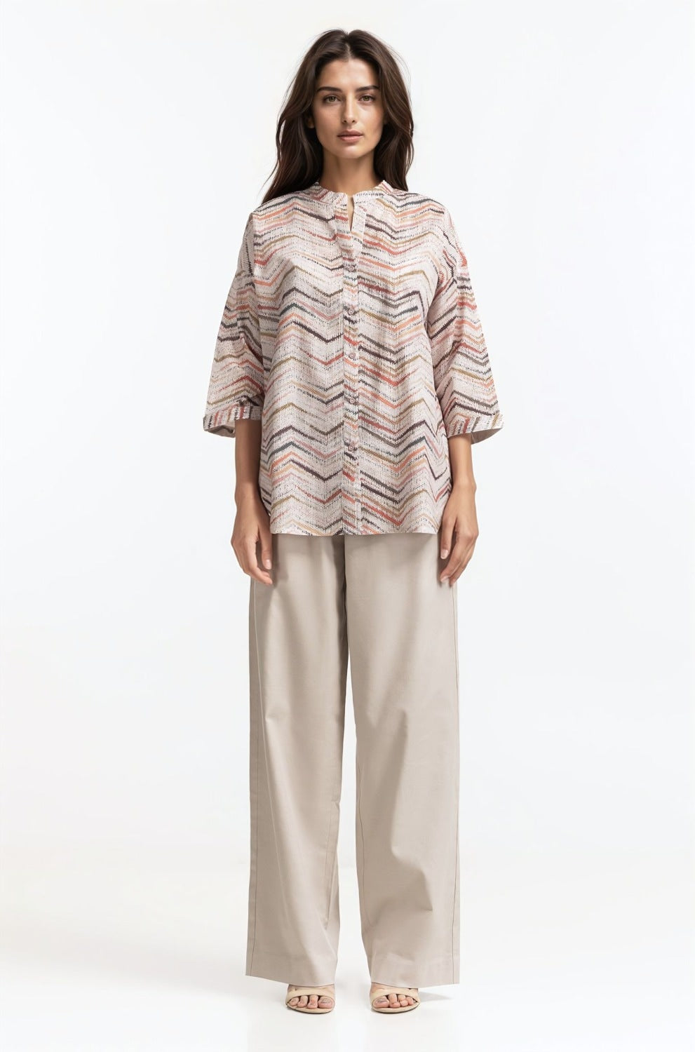 Printed-Ban-Collar Button Down Shirt WM-CS-SS24-044