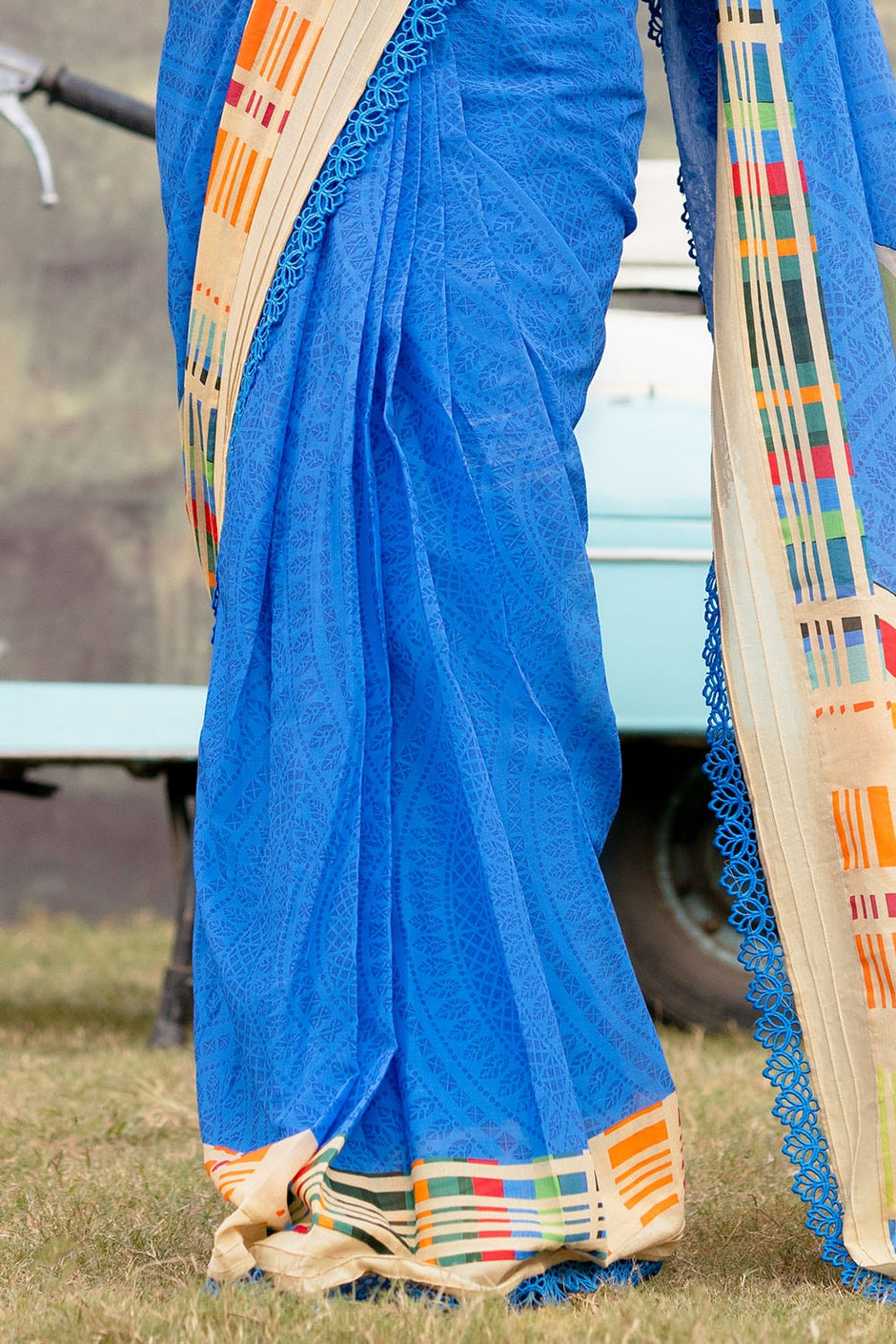 3 Piece Unstitched Denting Lawn Saree