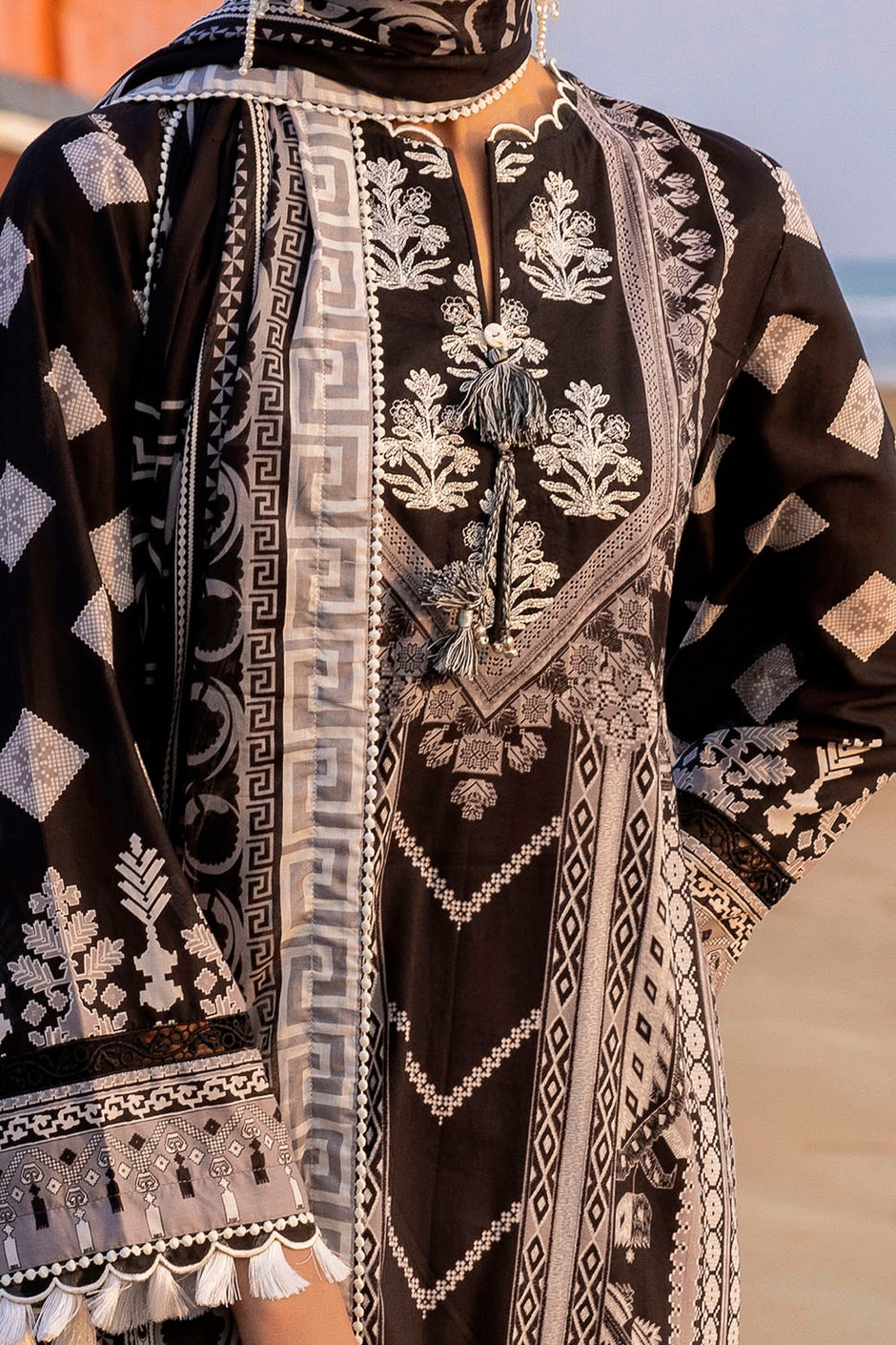3 Piece Unstitched Embroidered Printed Lawn Suit