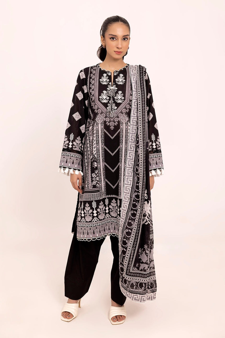 3 Piece Unstitched Embroidered Printed Lawn Suit