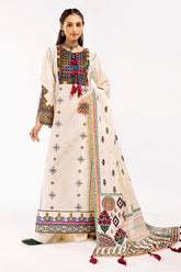 3 Piece Unstitched Embroidered Zari Jacquard Suit with Gold Printed Lawn Dupatta CL-52525