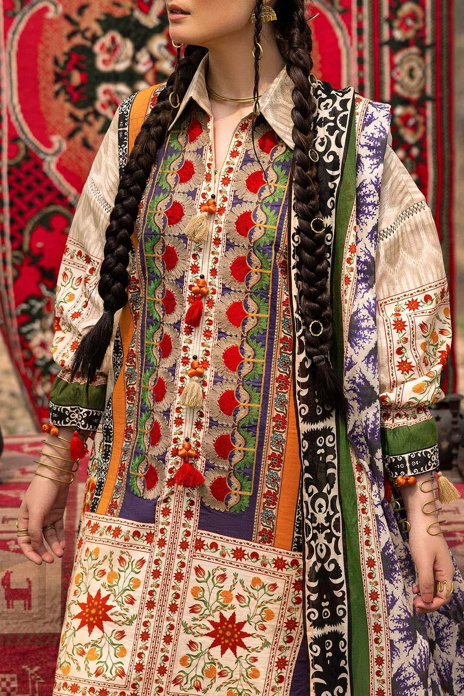 3 Piece Unstitched Embroidered Printed Lawn Suit with Printed Lawn Dupatta