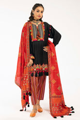 3 Piece Unstitched Printed Embroidered Leno Suit with Gold Lacquer Printed Dupatta CL-52524