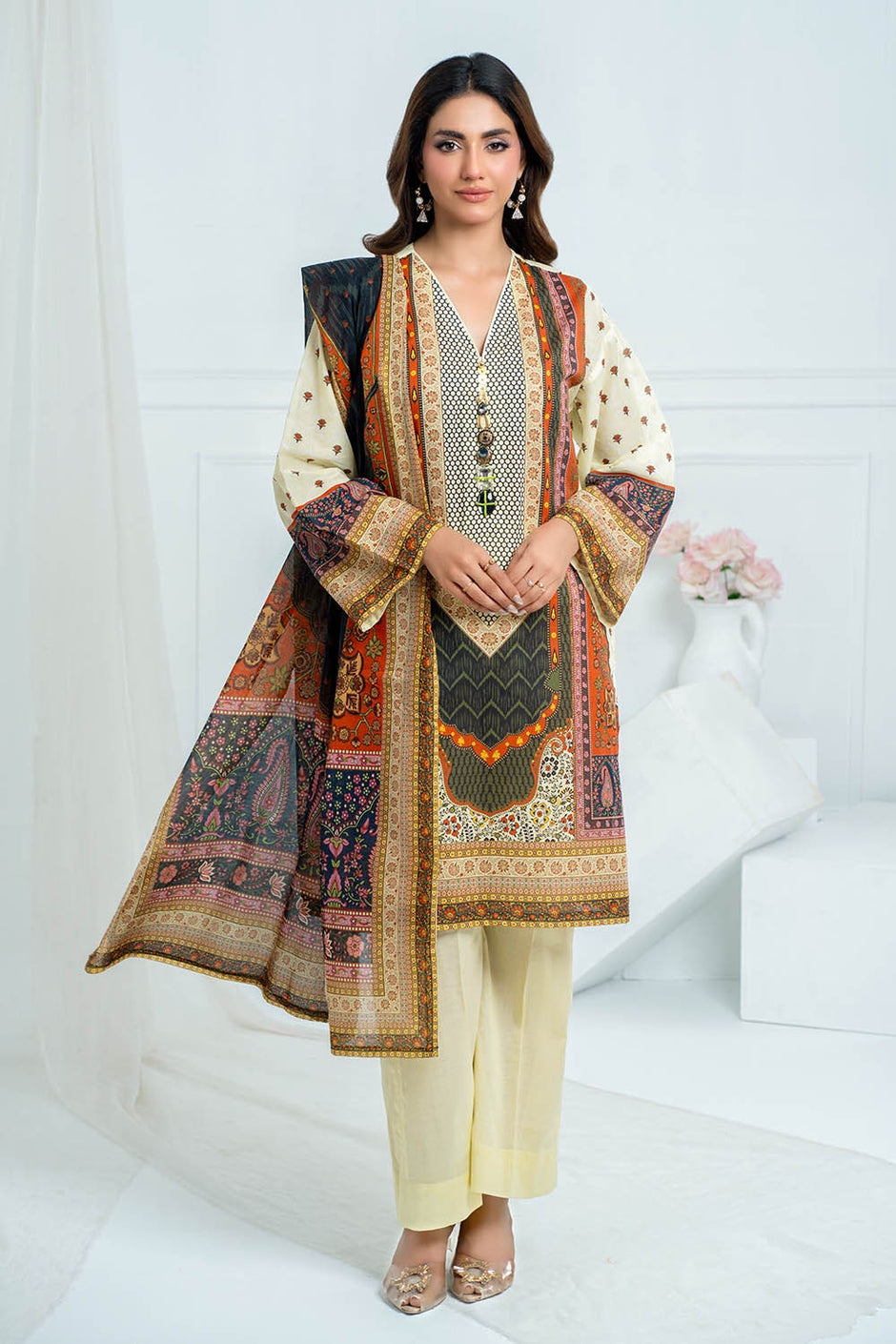 3 Piece Unstitched Printed Lawn Suit