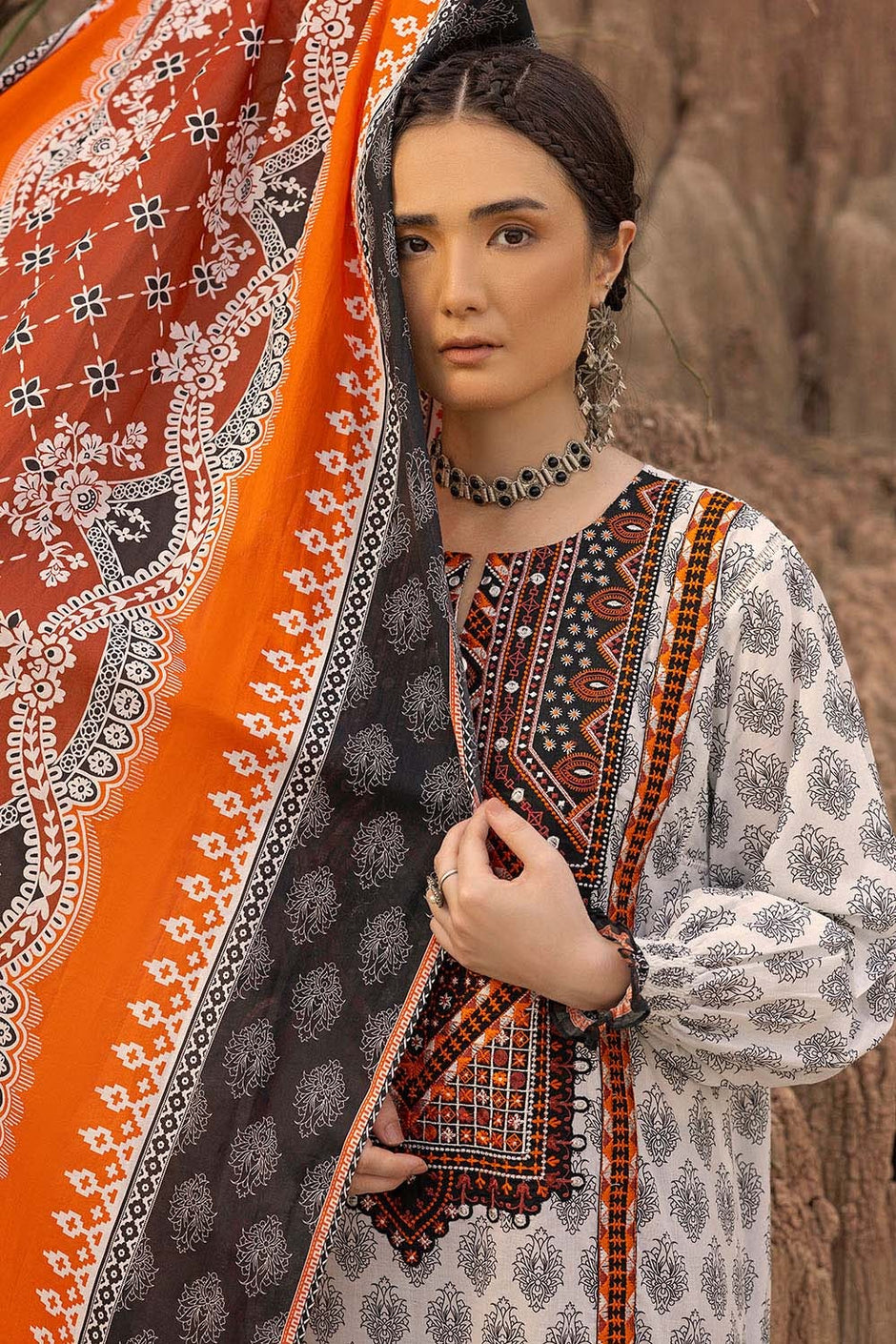 3 Piece Unstitched Printed Embroidered Lawn Suit