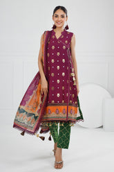 3 Piece Unstitched Embroidered Raw Silk Suit with Paper Cotton Jacquard Dupatta FE-52008
