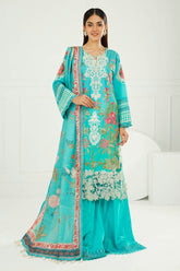 3 Piece Unstitched Embroidered Printed Lawn Suit with Printed Tussar Silk Dupatta SP-52045