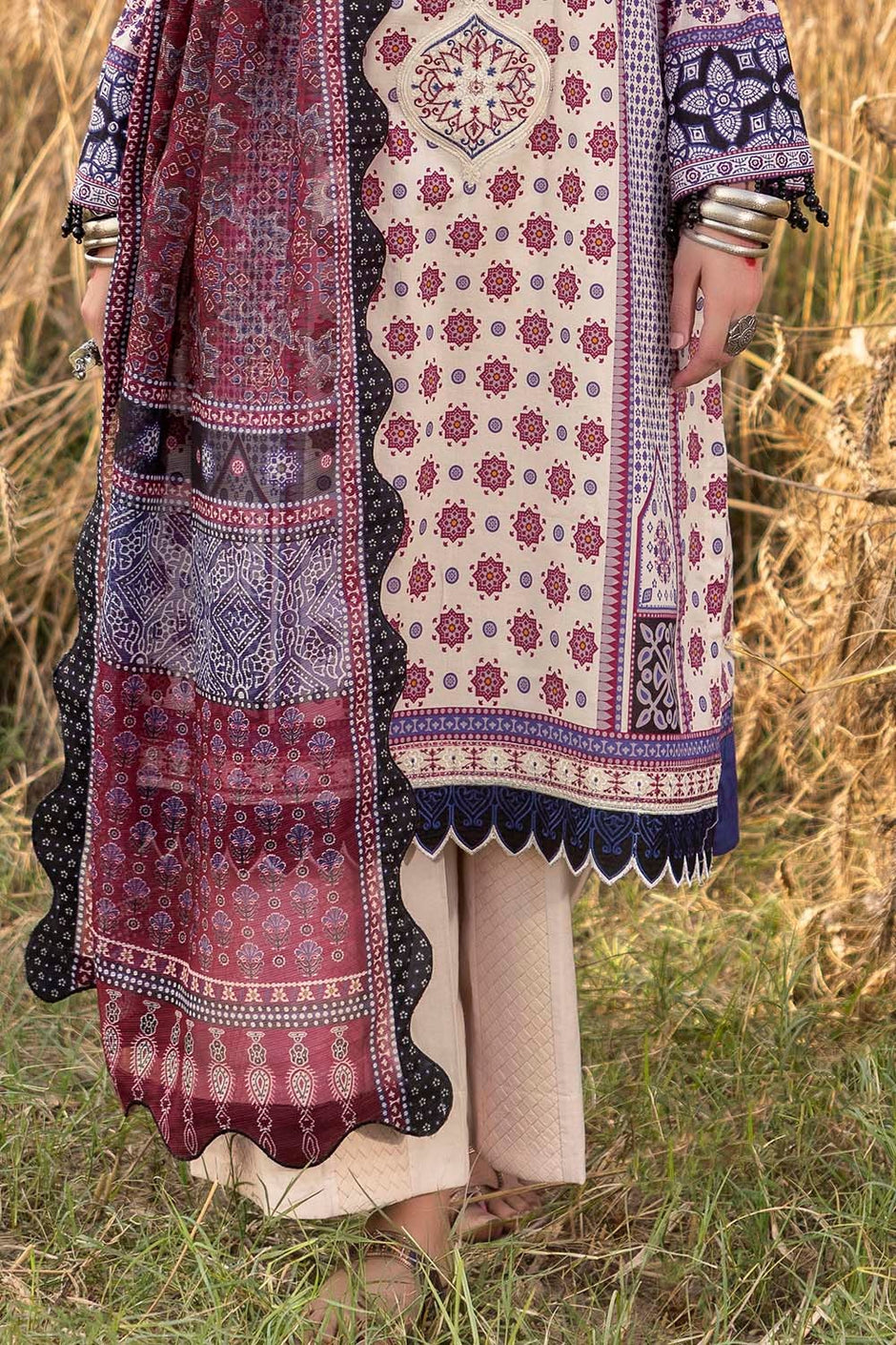 3 Piece Unstitched Embroidered Printed Lawn Suit