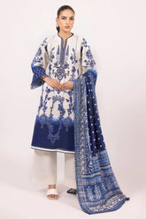 3 Piece Unstitched Printed Embroidered Khaddar Shirt with Printed Stripe Khaddar Dupatta K-52095