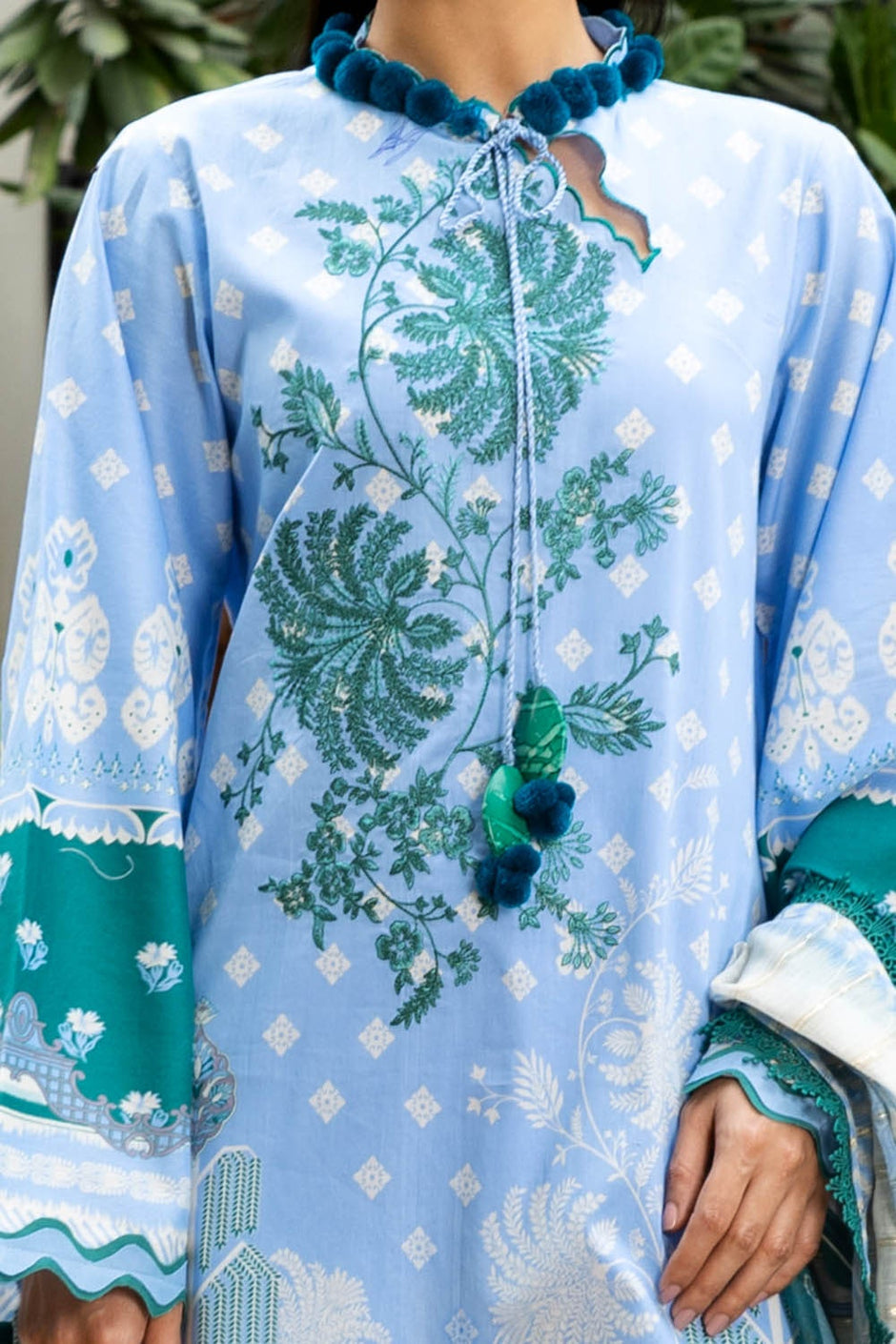3 Piece Unstitched Embroidered Printed Lawn Suit with Paper Cotton Dupatta