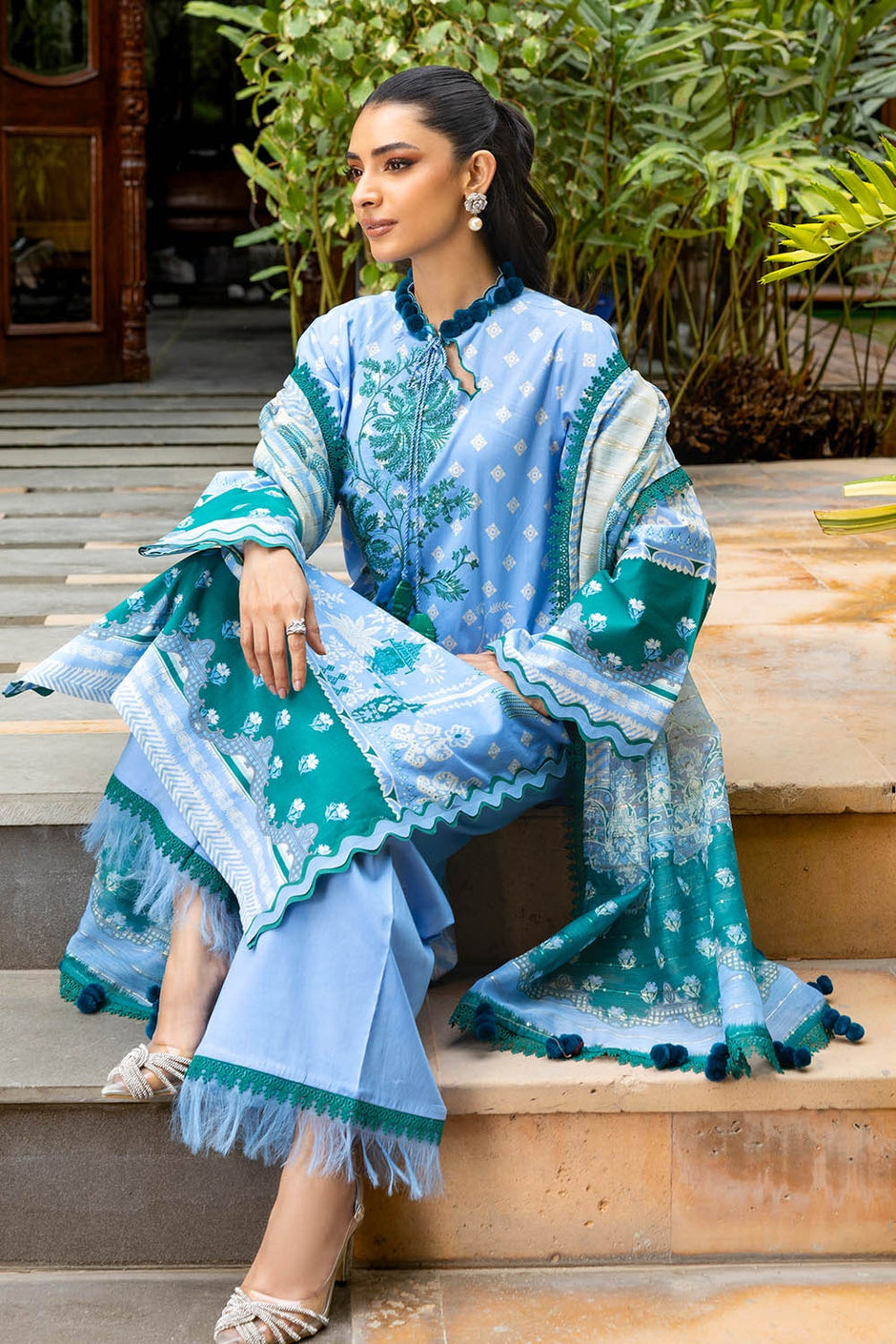 3 Piece Unstitched Embroidered Printed Lawn Suit with Paper Cotton Dupatta
