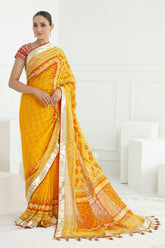 3 Piece Unstitched Gota Sequins Handwork Chiffon Saree PRS-52001