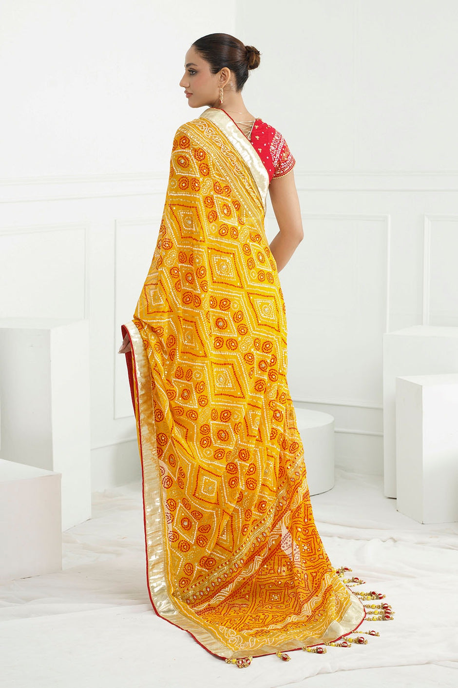 3 Piece Unstitched Gota Sequins Handwork Chiffon Saree
