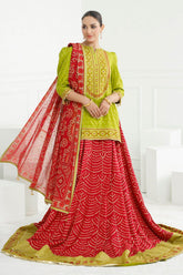 3 Piece Unstitched Gold Lacquer Printed Embroidered Raw Silk Suit with Gold Lacquer Printed Chiffon Dupatta PRW-52021