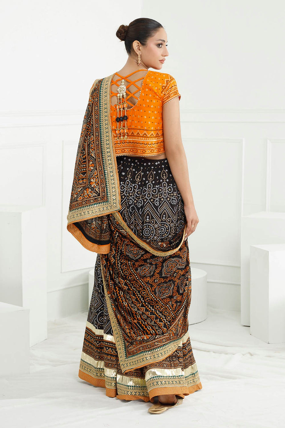 3 Piece Unstitched Gold Lacquer Embroidered Raw Silk Suit with Embroidered Raw Silk Dupatta