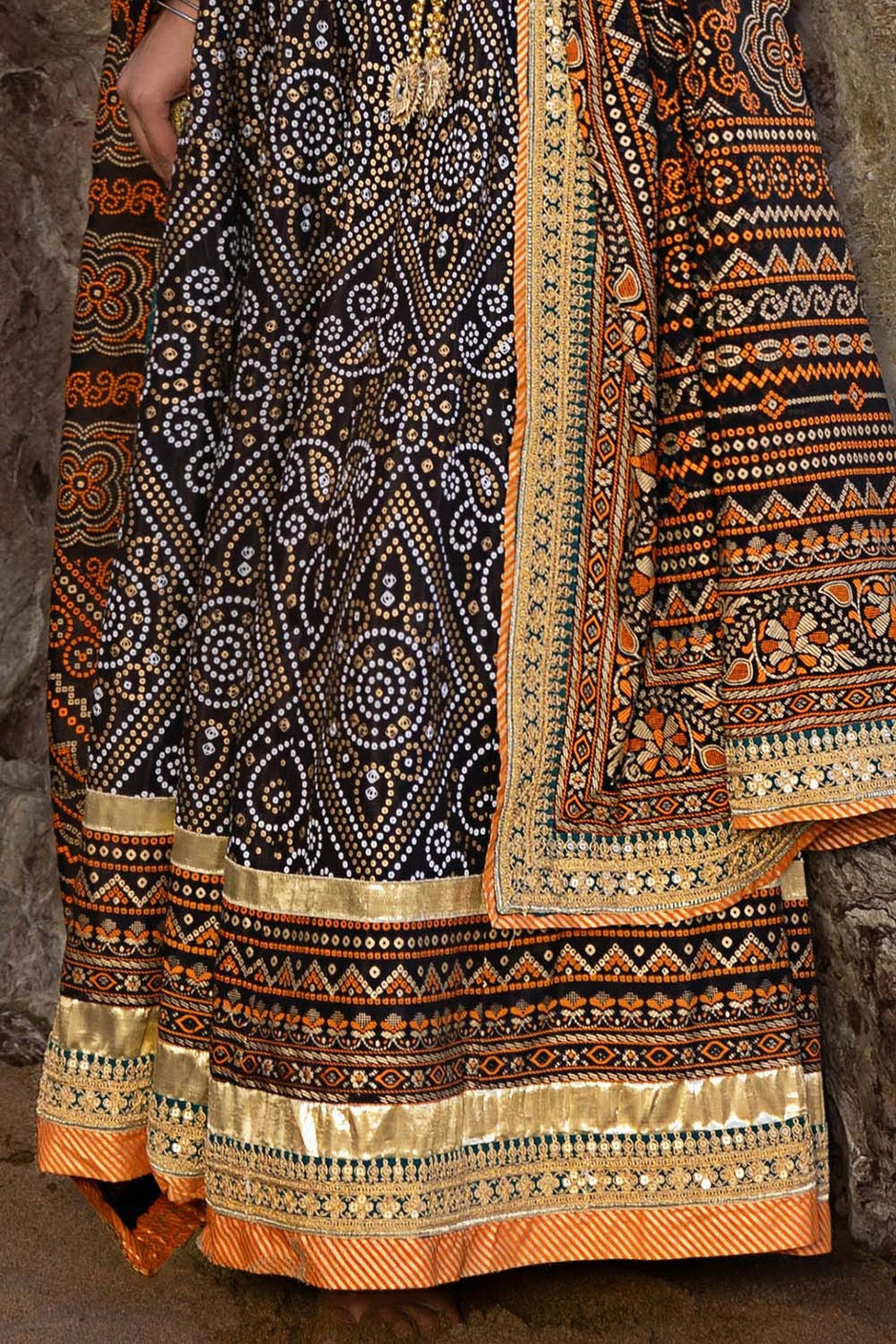 3 Piece Unstitched Gold Lacquer Embroidered Raw Silk Suit with Embroidered Raw Silk Dupatta
