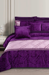 Purple Paisley Embossed Velvet Comforter Set