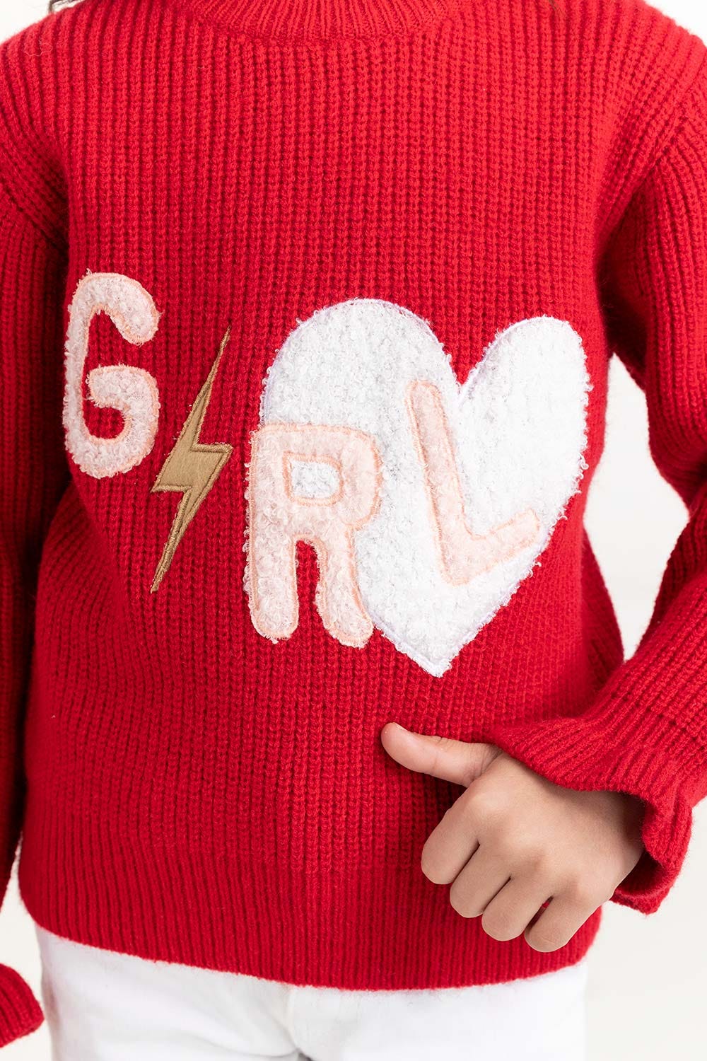 Toddler Girl Red Knit Sweater With Mock Neck 224-611-011