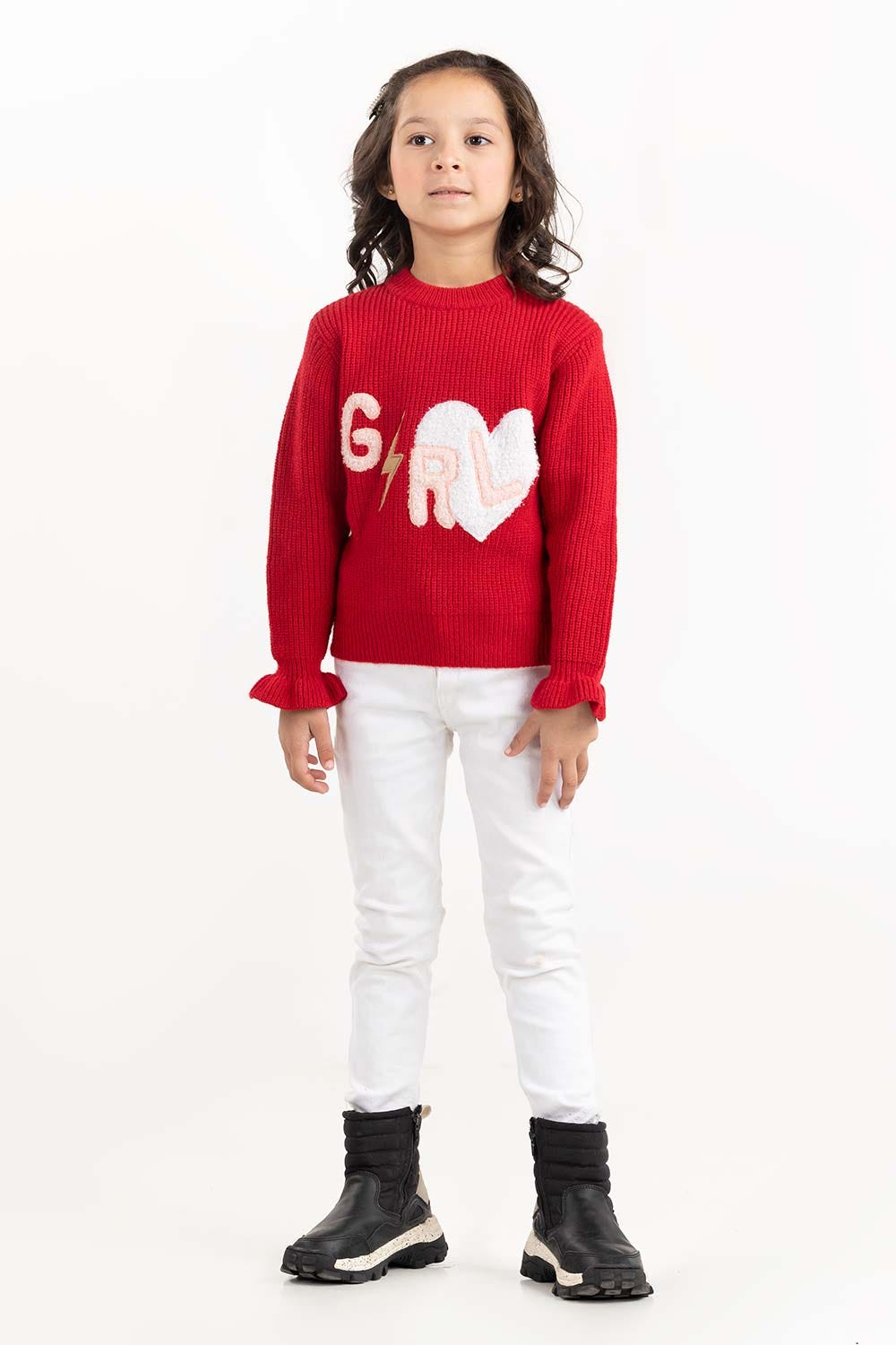 Toddler Girl Red Knit Sweater With Mock Neck 224-611-011