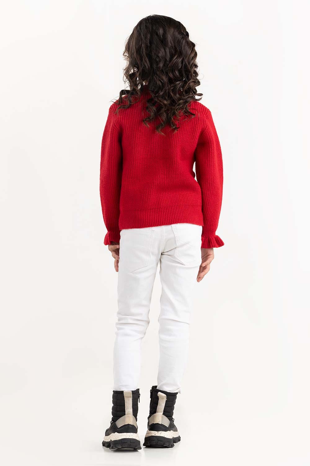 Toddler Girl Red Knit Sweater With Mock Neck 224-611-011