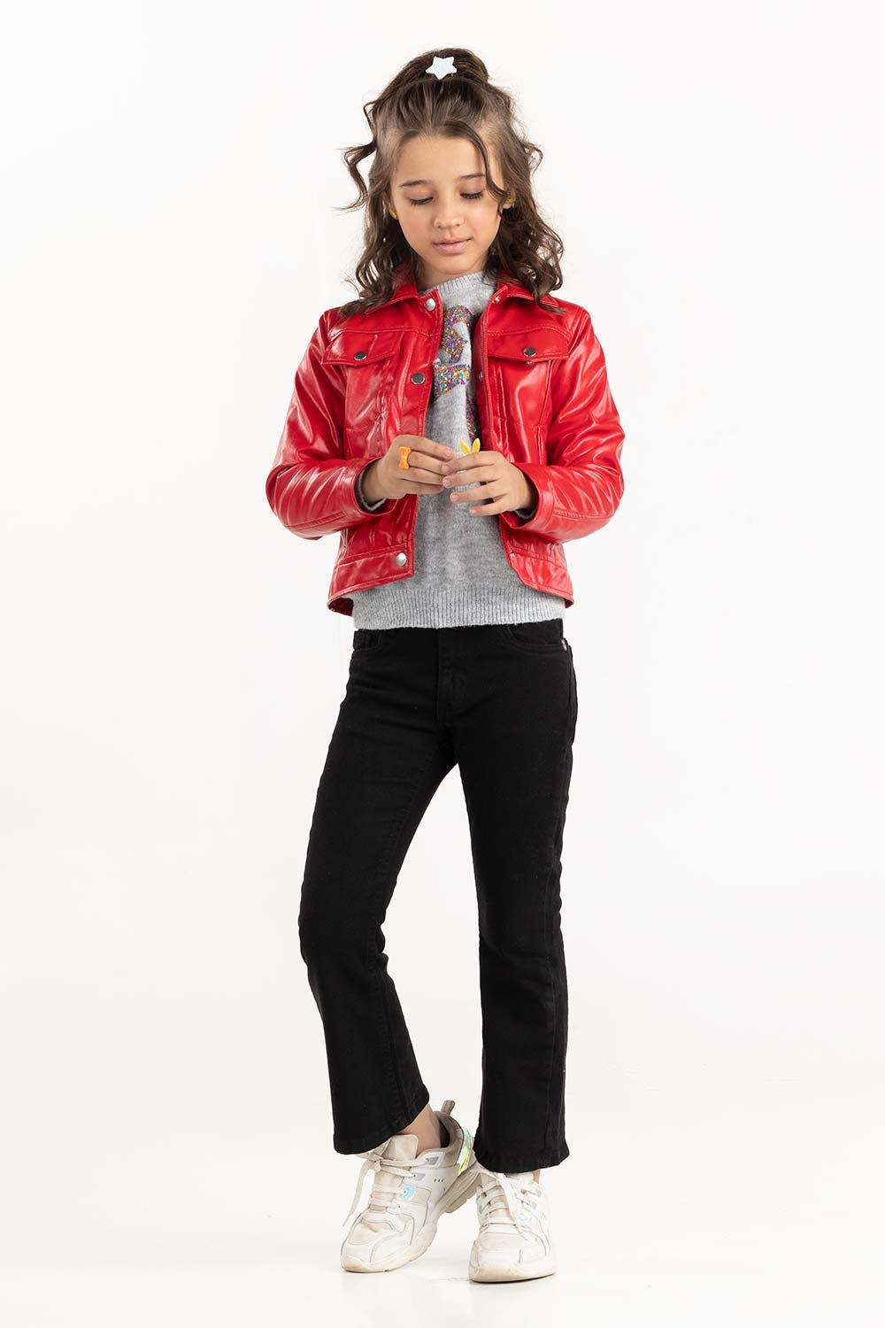 Junior Girl Red Shiny Jacket 224-410-053