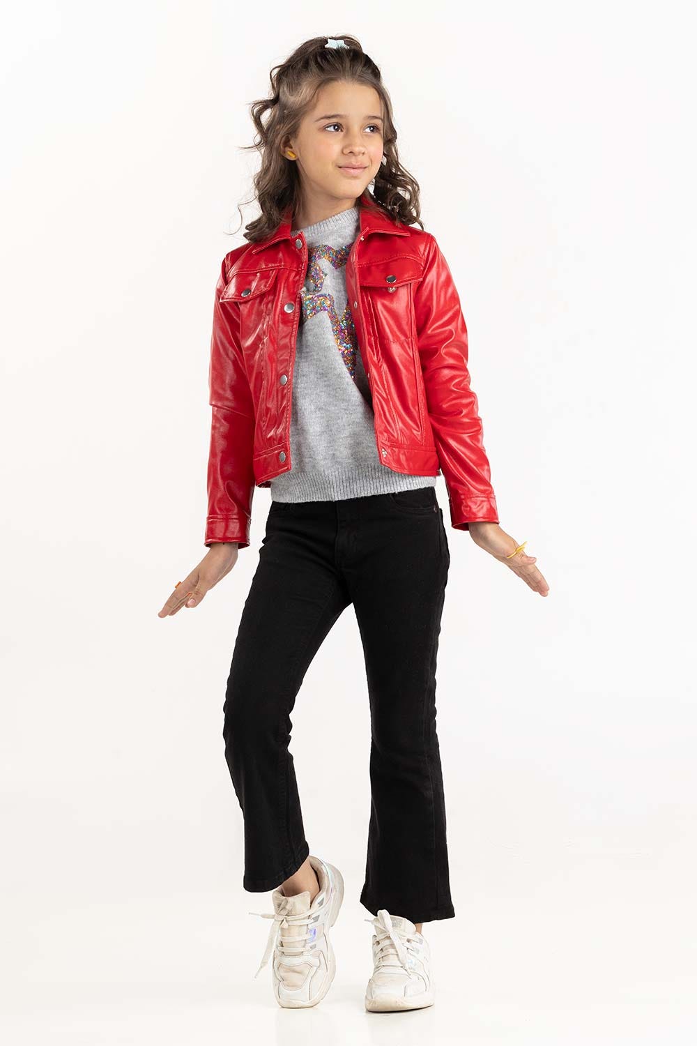Junior Girl Red Shiny Jacket 224-410-053