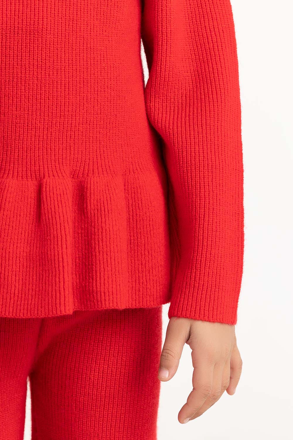 Toddler Girl Red Sweater With Round Neck 224-616-307