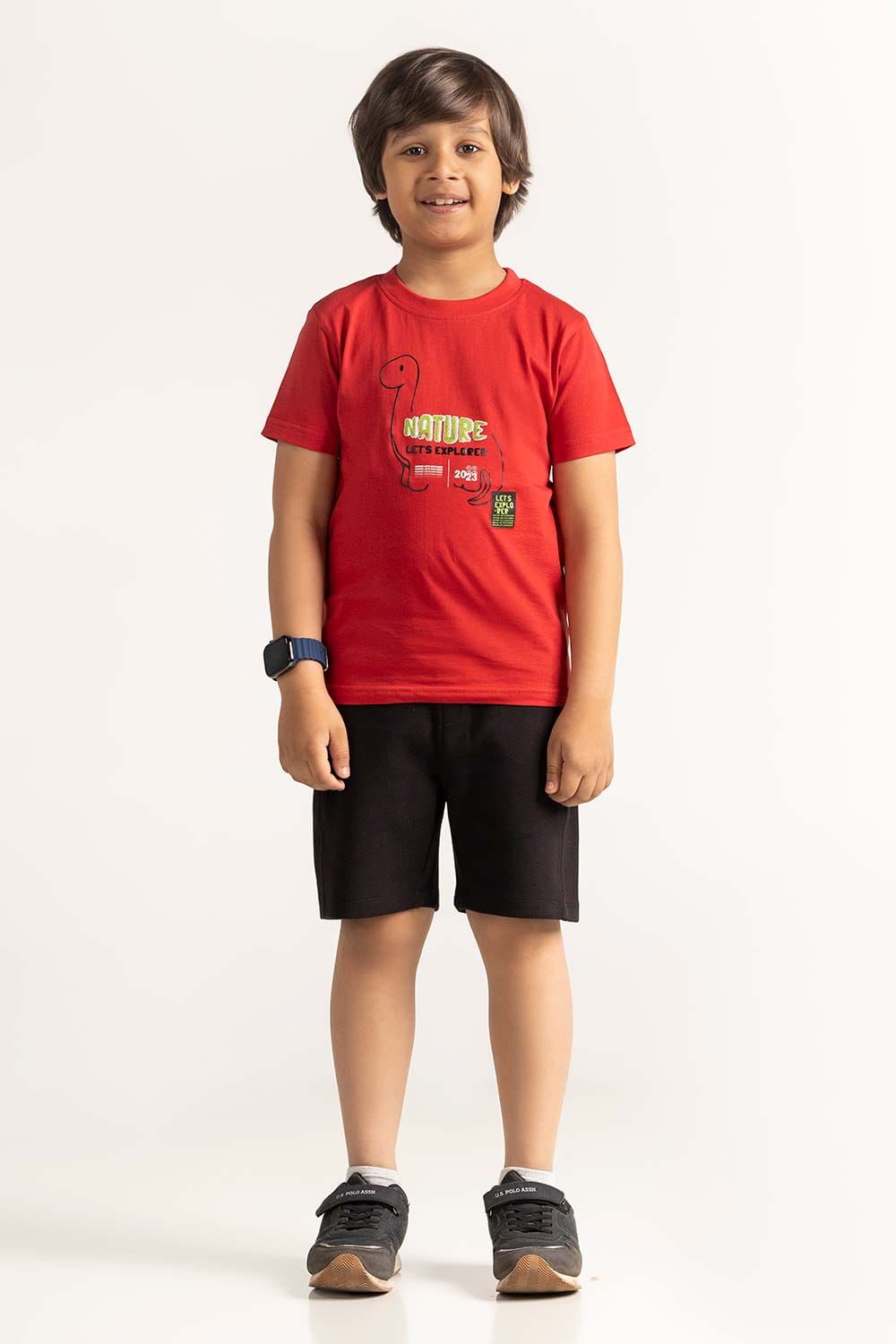Red Toddler Boy Knit Printed Tee TB-TS-SS24-043