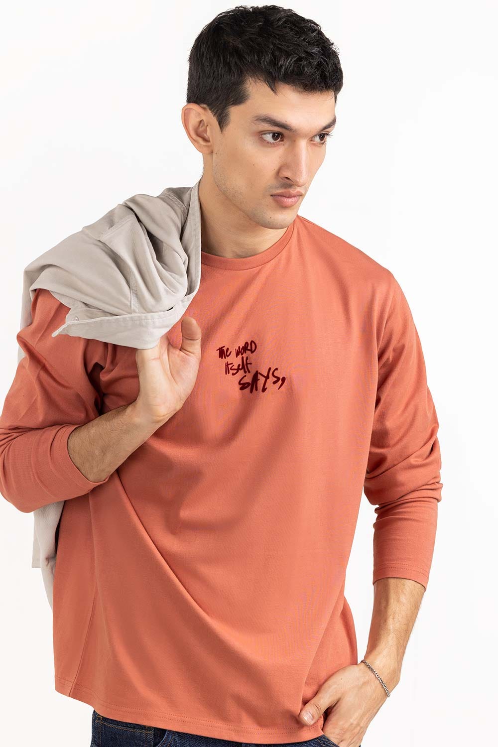 Red Wood Knit Regular T-shirt 224-113-024