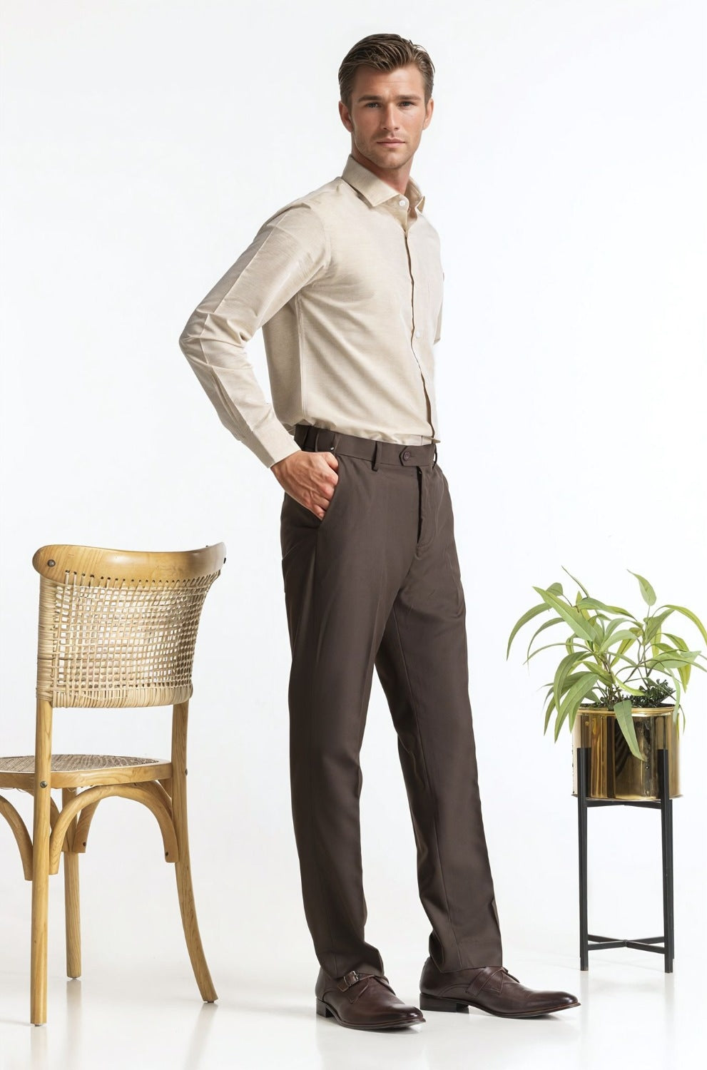 Regular Fit Blended Dress Pant MN-TR-FM23-058