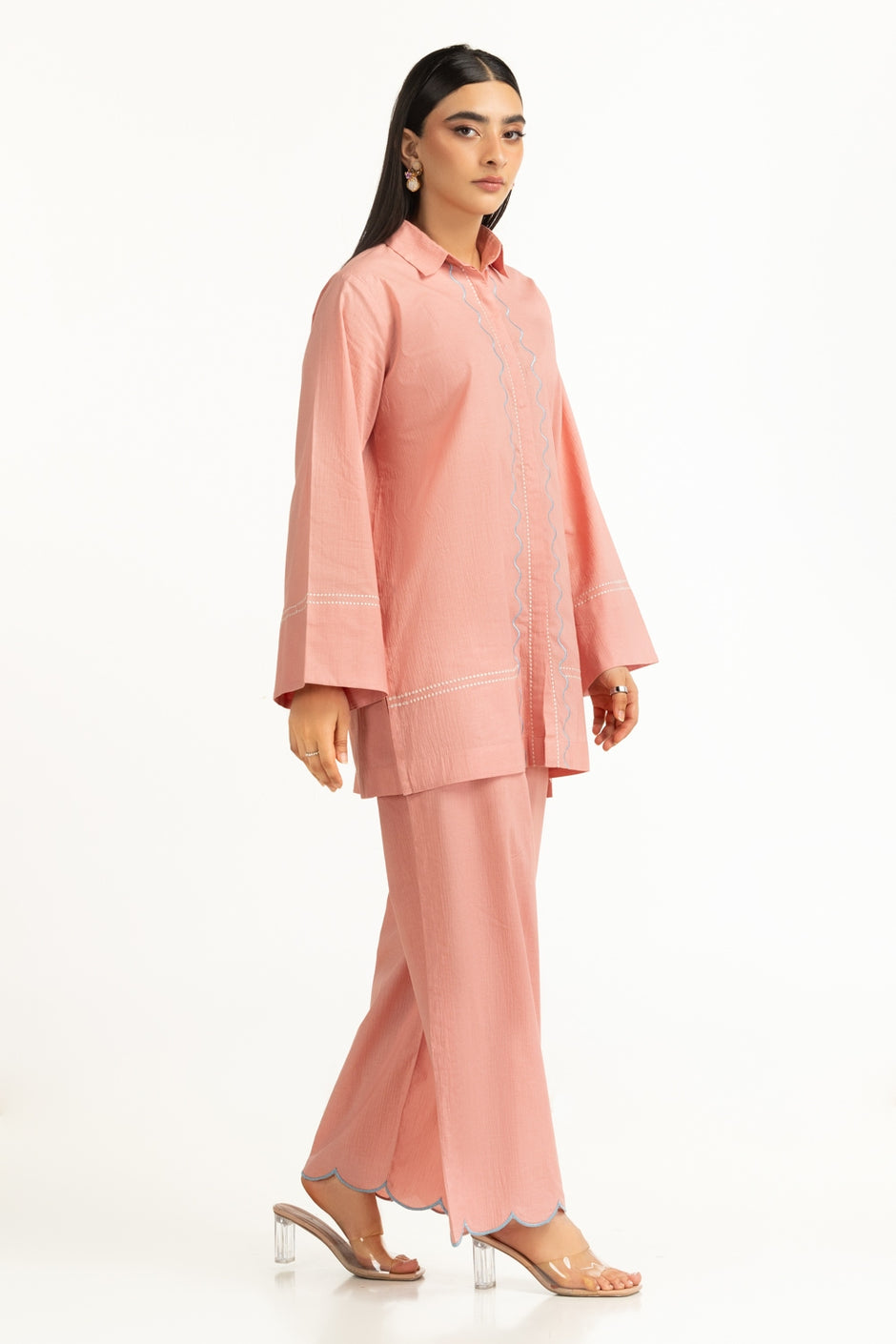 Ripple Crinkle Embroidered Co-Ord Set