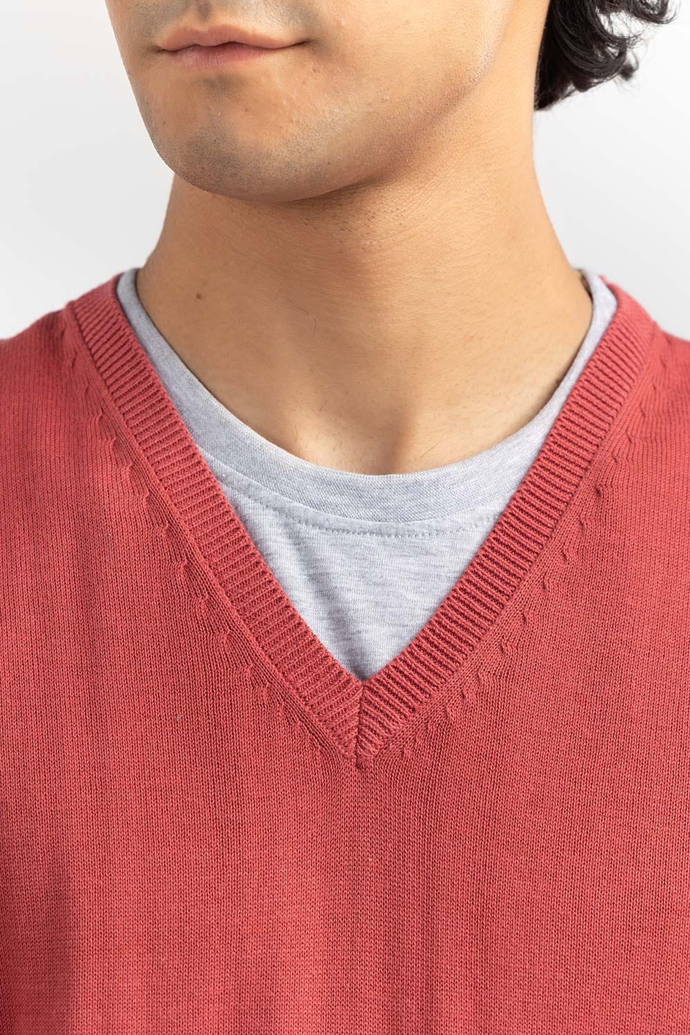 Rose Red Basic V Neck Sleeveless Sweater SWT-BSLVN-22-008