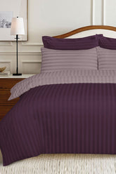 Plum and Mauve Light Stripe Satin T-250 Quilt Cover Set