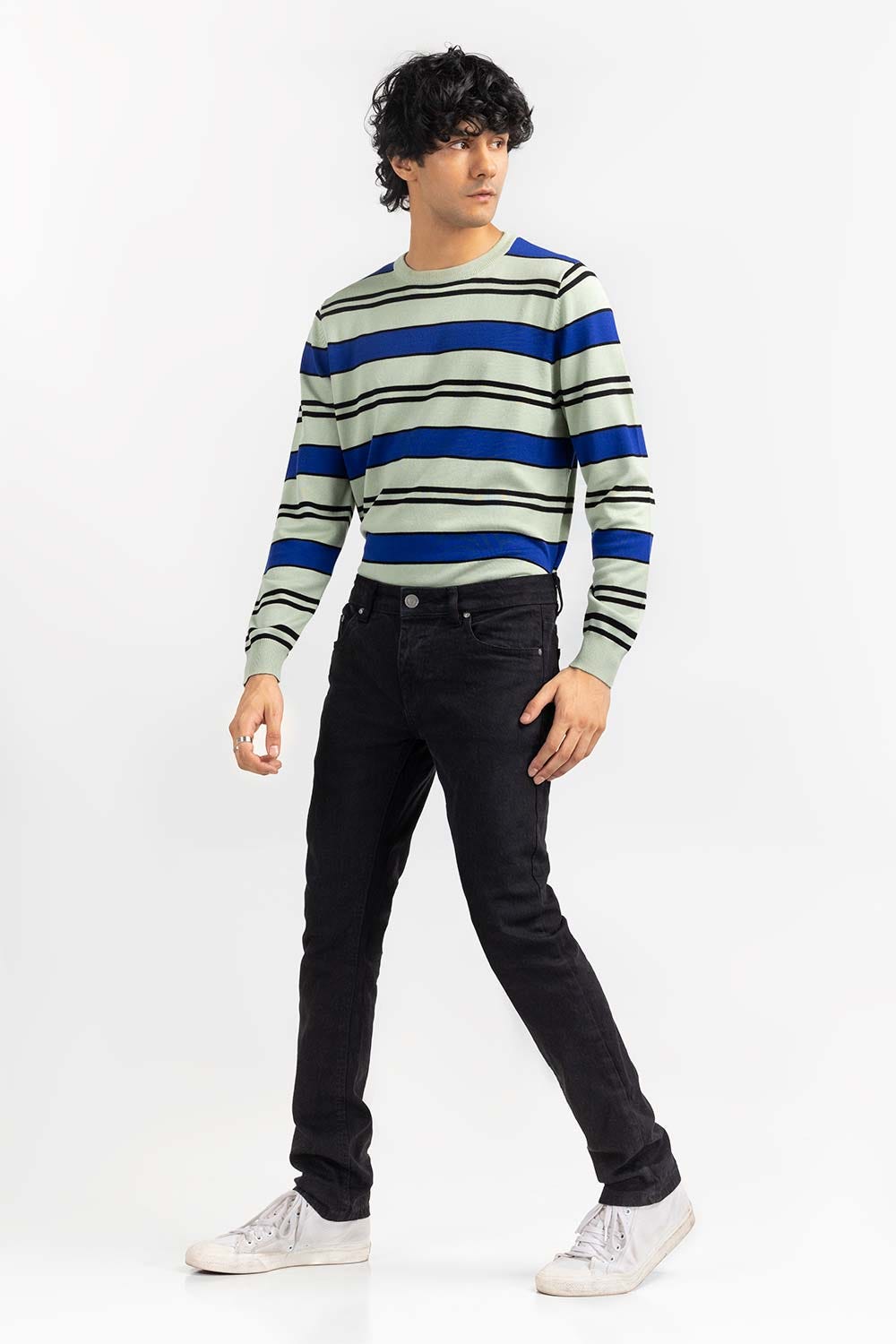 Royal White Striped Crew Neck Sweater SWT-FFSCN22-250