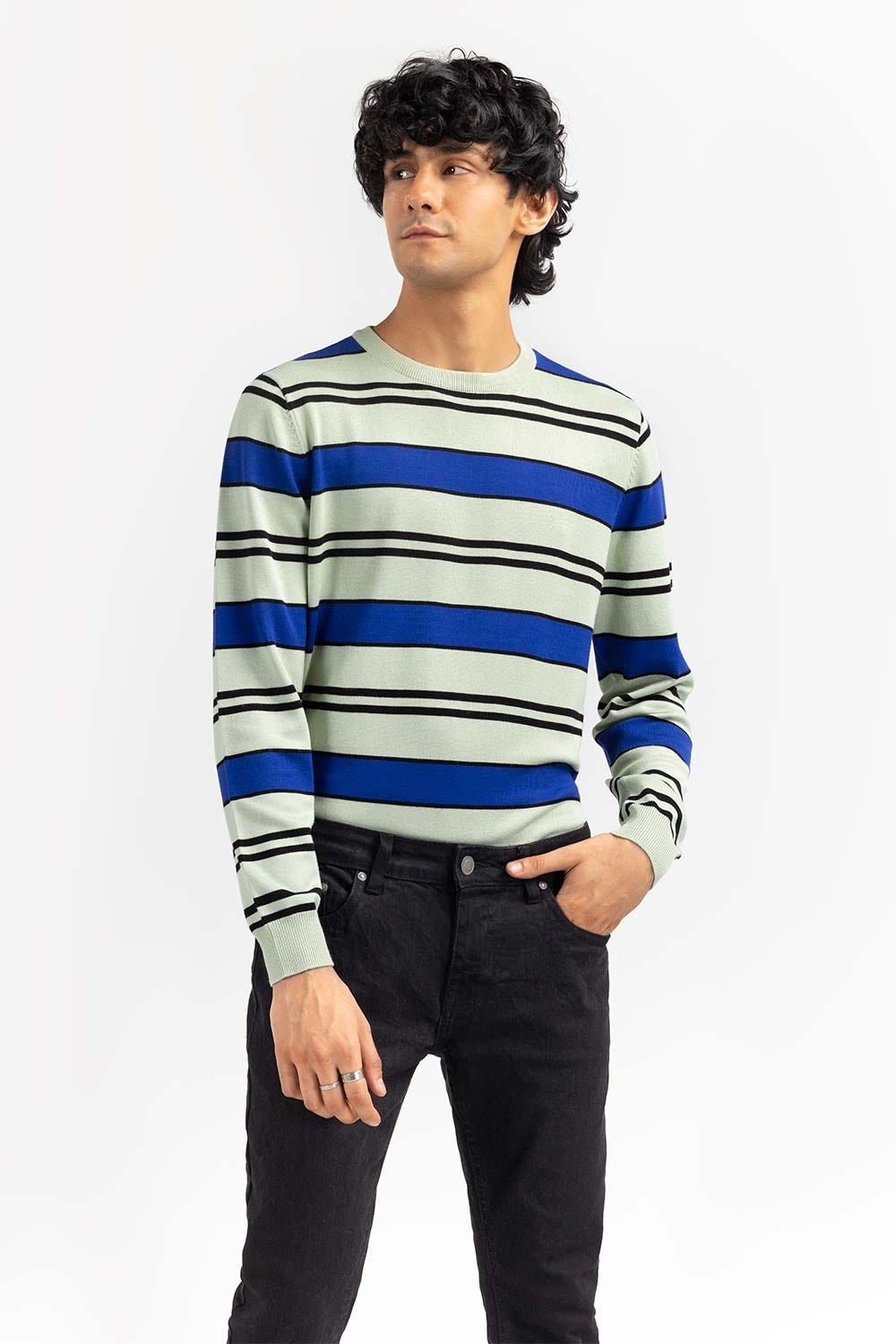 Royal White Striped Crew Neck Sweater SWT-FFSCN22-250