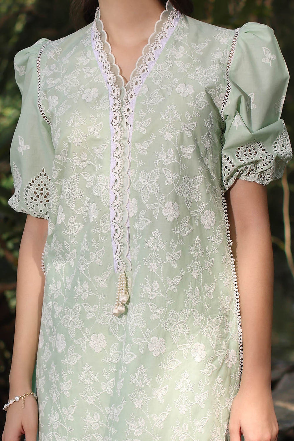 2 Piece Unstitched Schiffli Embroidered Lawn Suit