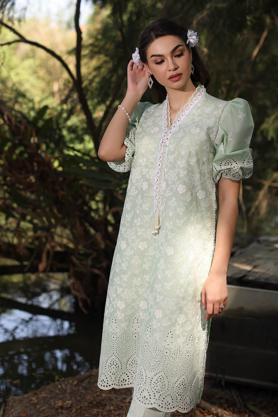 2 Piece Unstitched Schiffli Embroidered Lawn Suit