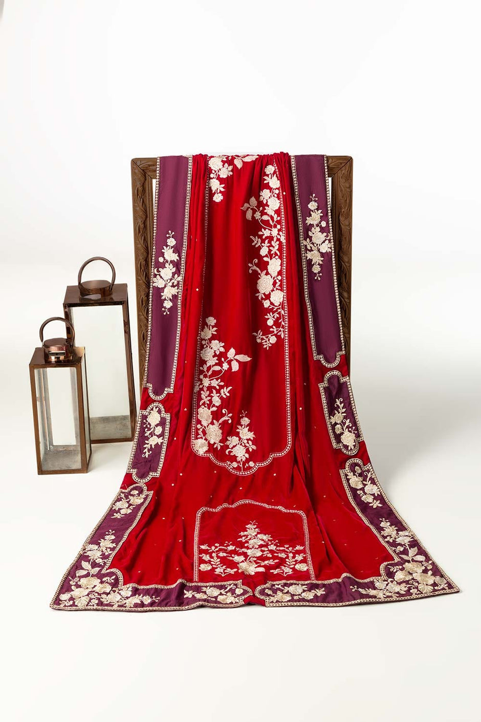 Red Velvet Embroidered Shawl SH-24-077