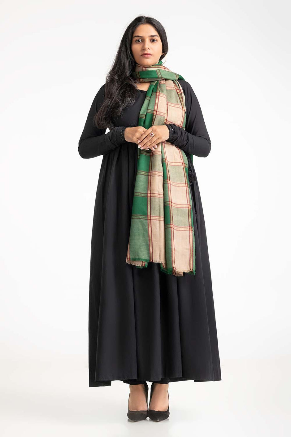 Green Blended Checkered Shawl SH-24-117