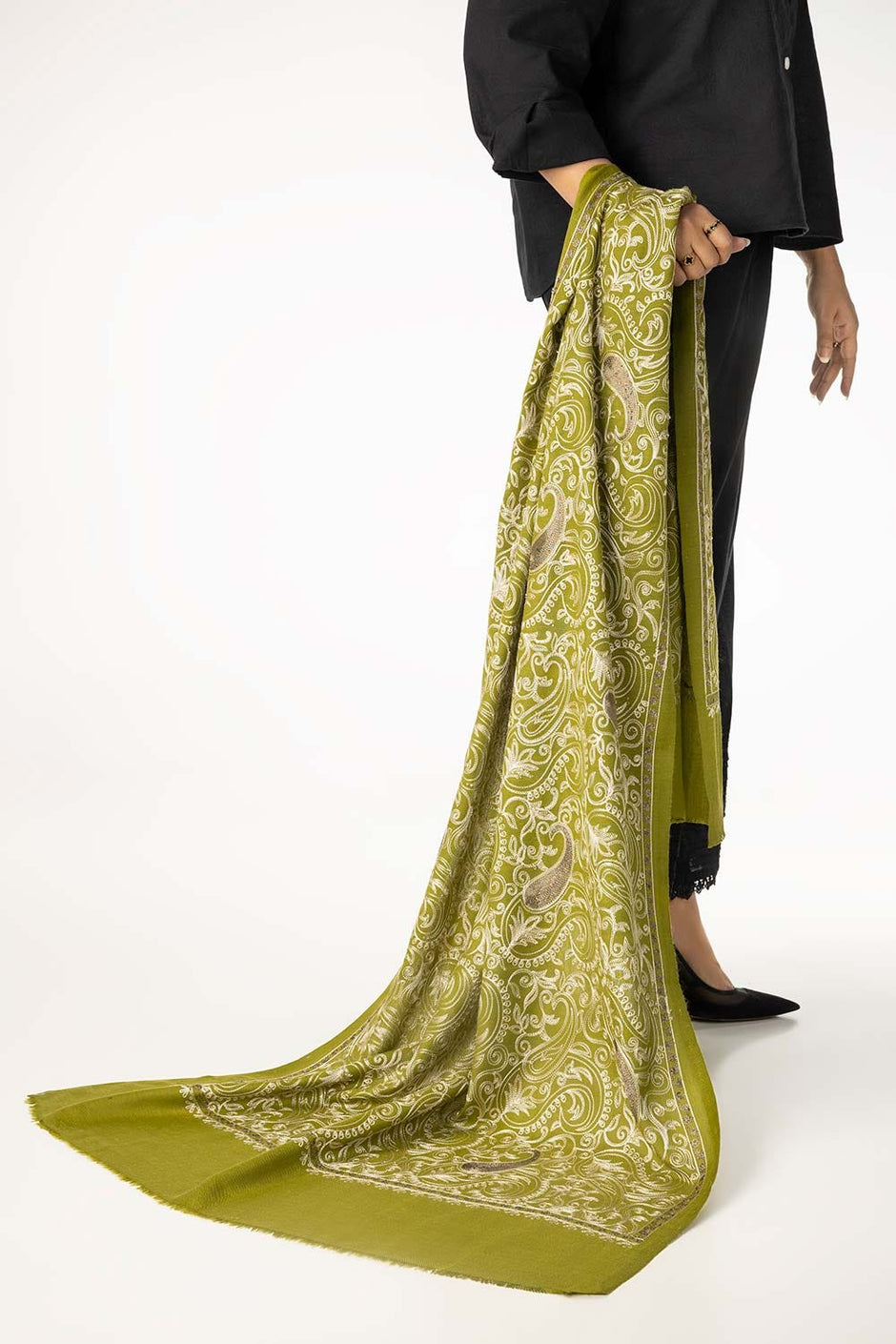 Green Blended Embroidered Scarf