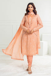 3 Piece Unstitched Gold Lacquer Printed Suit with Burnout Silk Dupatta SP-52046