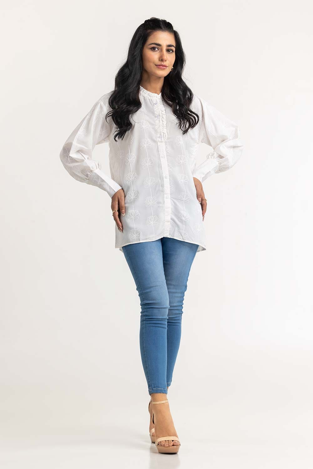 Georgette Screen Printed Faux Button-Down Top SLW-21-07