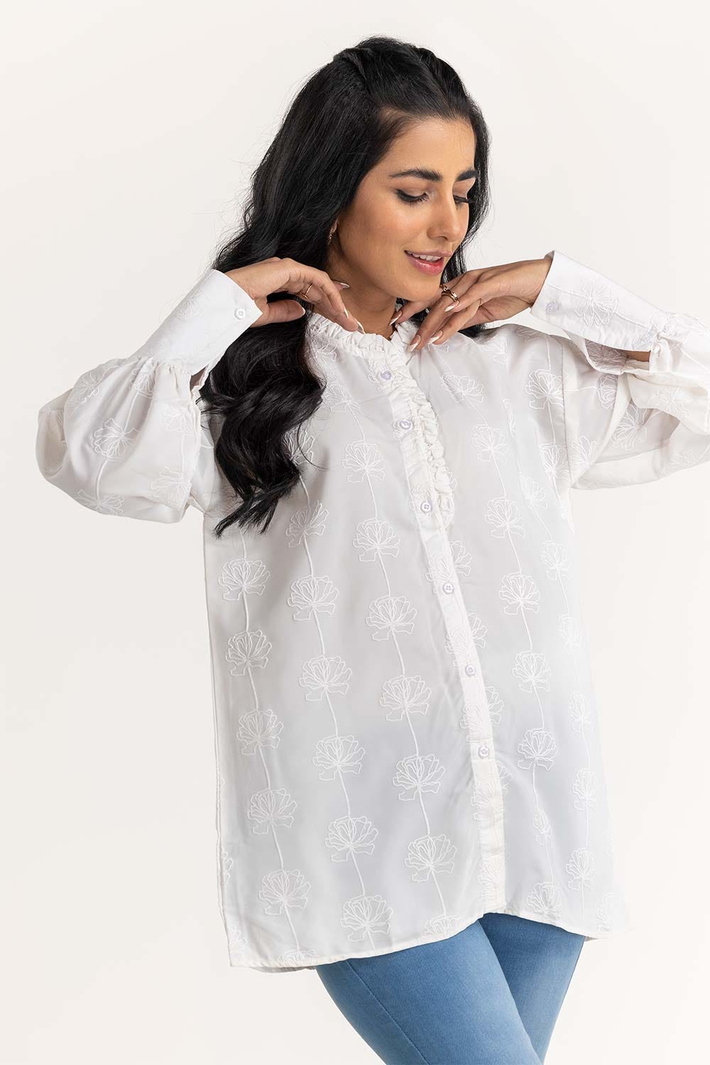 Georgette Screen Printed Faux Button-Down Top SLW-21-07